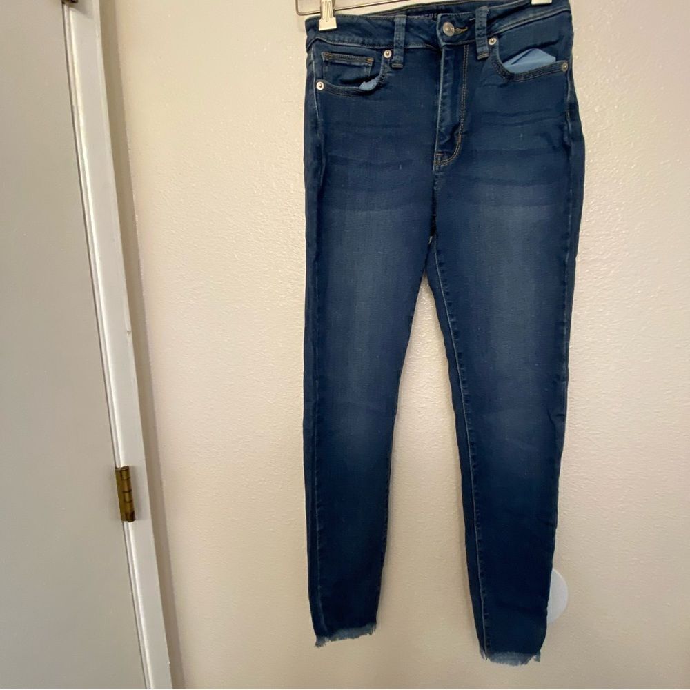 JustUSA mid high rise frayed hem  stretch skinny jeans dark wash size 26 /28L